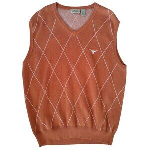 Texas Longhorns Vesi Sportswear Knit Argyle Sweater Vest Orange Rust Mens L VTG